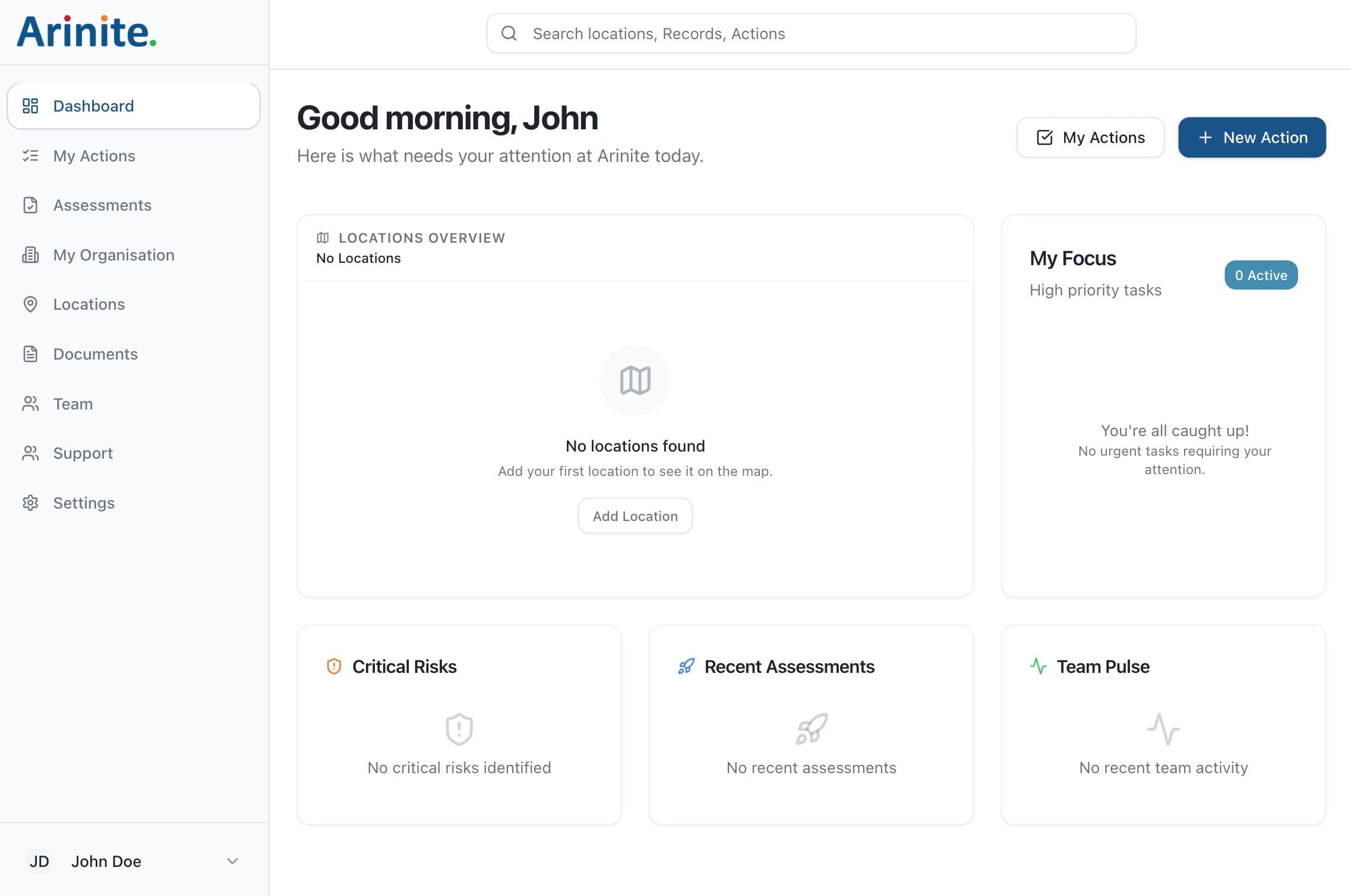 Arinite Health & Safety Software Dashboard